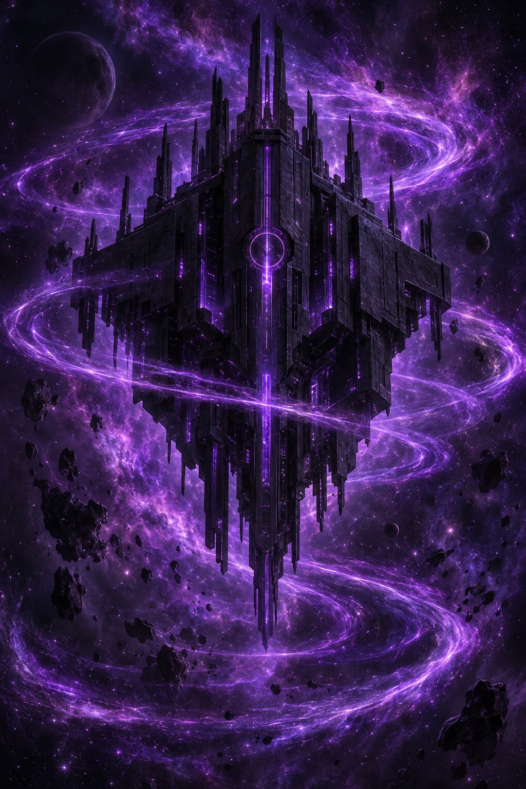 Vibrant cosmic portal vortex swirling with amber energy